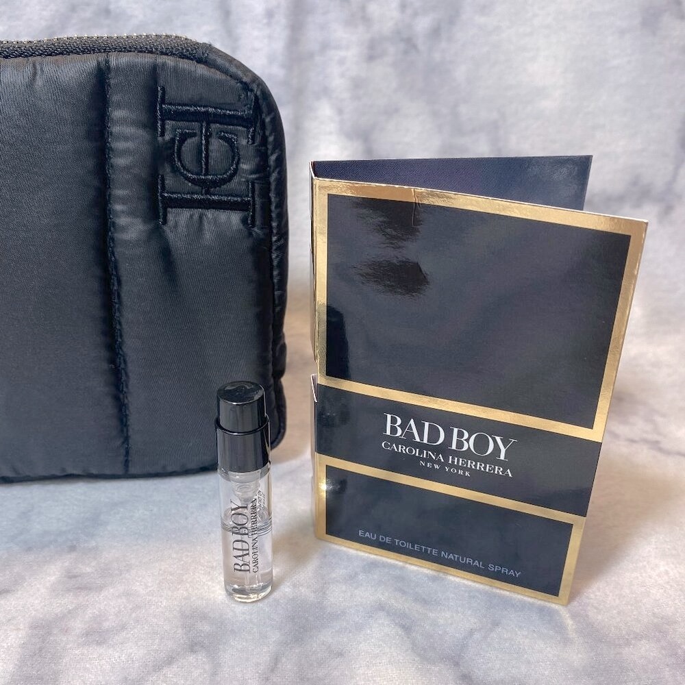 Carolina Herrera Bad Boy Set-Black Pouch,Shower Gel&EDT Sample,Woody-3pc-BOX-NEW - Picture 8 of 16